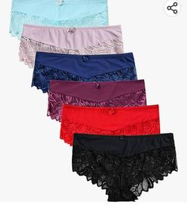 lot 26646 image: Solavia 6 Pack of Lace Panties for Women, Soft Stretch Hipster, Sexy Cheeky Underwear, Regular & Plus Sizes XXL