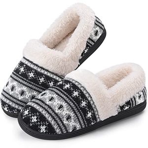 lot 31354 image: Homitem Womens Slippers Memory Foam Slip-On Knit Cozy Fuzzy House Shoes Wool-Like Plush Fleece Lined Warm Indoor Outdoor Use Anti-Skid Rubber Sole(Size 9-10,Black