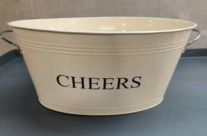 lot 31362 image: Twine Rustic Farmhouse Decor Ice Bucket & Galvanized Cheers Beverage Tub for Parties, 6.3 Gallons, Cream
