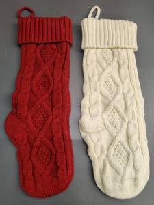 lot 31363 image: Ankis Large Christmas Stockings  2 Pack -18 Inches Christmas Stockings Double-Sided Cable Knitted Xmas Stockings Personalized Burgundy Red and Cream for Family Christmas Party Classic Decorations