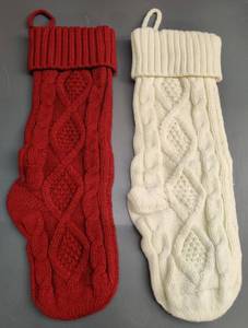 lot 31364 image: Ankis Large Christmas Stockings  2 Pack -18 Inches Christmas Stockings Double-Sided Cable Knitted Xmas Stockings Personalized Burgundy Red and Cream for Family Christmas Party Classic Decorations