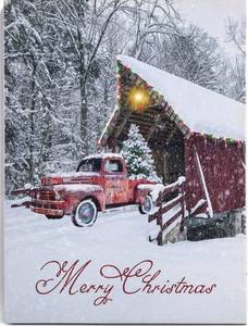 lot 31367 image: NIKKY HOME 16 x 12 Christmas LED Lighted Canvas Wall Art Prints Light Up Red Barn House Truck and Christmas Tree Picture Winter Snow Scene for Holiday Decor