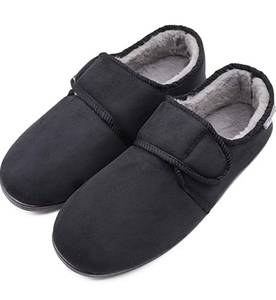 lot 31371 image: Mens Memory Foam Diabetic Slippers with Adjustable Closures, Extra Wide Width Comfy Warm Woolen Lining Arthritis Edema Swollen House Shoes IndoorOutdoor Size 12
