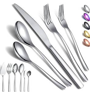 lot 31377 image: Silverware Set 46 Piece, Stainless Steel Flatware Set, Cutlery Set, Utensil Sets, With Cake Server, Serving Spoon, Slotted Serving Spoon, Serving Fork, Sugar Spoon, Butter Knife (Shiny Silver