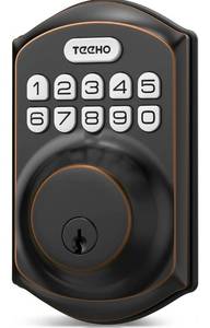 lot 31379 image: TEEHO TE001 Keyless Entry Door Lock with Keypad - Smart Deadbolt Lock - Front Door Lock with 2 Keys - Auto Lock - Easy Installation - Oil-Rubbed Bronze