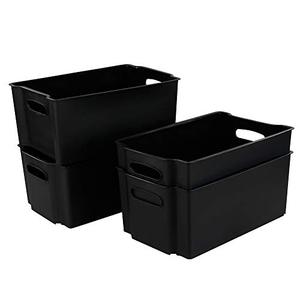 lot 31385 image: Hommp 4-Pack Black Stackable Plastic Storage BasketStorage Bin Organizer