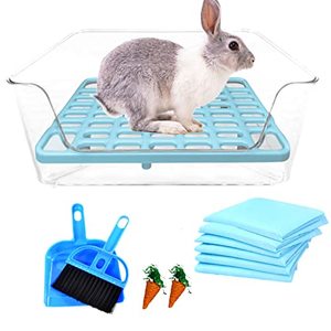 lot 31387 image: Hamiledyi Rabbit Litter Box Potty Small Animal Bunny Litter Toilet Plastic Square Cage Litter Box Training for Guinea Pigs Chinchilla Ferret and Small Furry Animals (Blue)