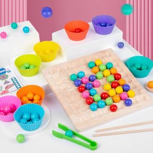 lot 31388 image: Kids Funny Rainbow Wooden Board Bead Game, Wooden Peg Board Game Montessori Game, Color Matching Sorting Learning Educational Toys for Boys Girl