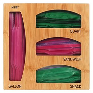 lot 31391 image: HTB Ziplock Bag Organizer for Kitchen Drawer,Bamboo Baggie Organizer Holder,Storage Bag Organizer Compatible with Gallon,Quart,Sandwich,Snack Variety Size Bags