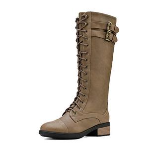 lot 31393 image: DREAM PAIRS Womens Georgia Khaki Faux Leather Pu Knee High Riding Combat Boots - 7 US