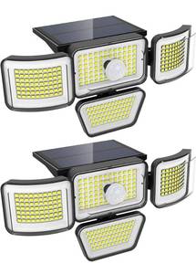 lot 31405 image: Solar Flood Lights Outdoor, 3000LM Motion Activated Security Lights, 4 Adjustable Head 300° Wide Lighting Angle with 3 Lighting Modes, IP65 Waterproof 278 LED Wall Lamp for Porch Yard Garage, 2 Packs