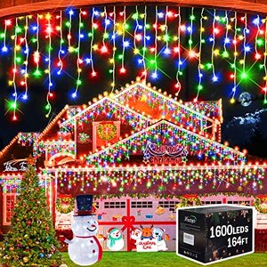lot 31412 image: Hezbjiti Christmas Lights Decorations Outdoor, 1600 LED 164FT 8 Modes Rain Drops Fairy String Curtain Lights for Christmas Decor Eaves Window Party Yard Garden Indoor (Multicolor, 1600LED 164FT)