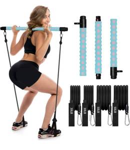 lot 31415 image: Adjustable Pilates Bar kit with 4 Resistance Bands, Portable Pilates Bar Stick for Home Workout, Adjustable Pilate Bar for Gym Fitness