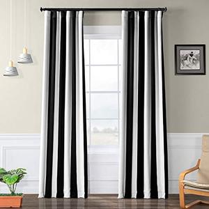 lot 31421 image: HPD Half Price Drapes BOCH-KC43-120 Stripe Room Darkening Curtain (1 Panel), 50 X 120, Awning Black & Fog White