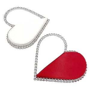 lot 31423 image: Cute Mini Heart Shape Evening Clutch Bag, Rhinestone Diamond Frame Wedding Party Purse Handbag for Women (white)