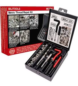 lot 14580 image: BILITOOLS M8x1.25 Thread Repair Kit, HSS Drill Helicoil Repair Kit Metric (Missing 1 Tool)
