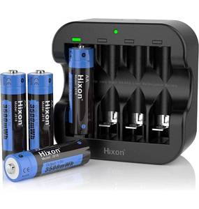 lot 14594 image: Hixon Rechargeable AA Batteries with Charger, 3500mWh AA Rechargeable Batteries,1.5V Constant Output,1500 Cycles Rechargeable Lithium AA Batteries,CEROHSPSE Certified4xAA1xCharger , WHITE