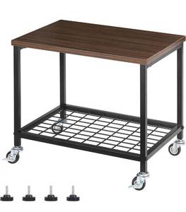 lot 14610 image: MOOACE Printer Stand Rack, Under Desk Storage Home Printer Cart with Wheels, Wood Top End Table with Anti-Skid Feet, Black