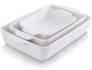lot 14611 image: KOOV Bakeware Set, Ceramic Baking Dish Set, Rectangular Casserole Dish Set, lasagna Pan, Baking Pans Set for Cooking, Cake Dinner, Kitchen, FC 9 x 13 Inches, 3-Piece (Set of 3, White)