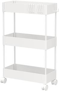 lot 20923 image: CAXXA 3 Tier Slim Mobile Utility Cart Rolling Cart ,Plastic Basket Storage Organizer, for Kitchen Laundry Bathroom Living Room Narrow Place Slide Out Storage Cart with Casters (White, 15.75Lx7W)