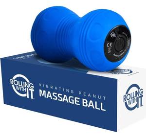 lot 20930 image: Professional Vibrating Peanut Massage Ball - Deep Tissue Trigger Point Therapy, Myofascial Release - Handheld, Cordless - 4 Intensity Levels - Dual Lacrosse Ball Vibration Massager (Blue)