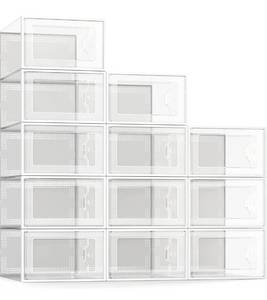 lot 20942 image: SEE SPRING Large 12 Pack Shoe Storage Box, Clear Plastic Stackable Shoe Organizer for Closet, Space Saving Foldable Shoe Rack Sneaker Container Bin Holder