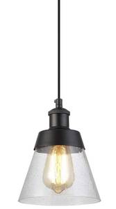 lot 20943 image: Industrial Glass Pendant Light with Handblown Clear Seeded Glass Shade, One-Light Adjustable Rustic Mini Pendant Lighting Fixture for Kitchen Island Cafe Bar Farmhouse, Black