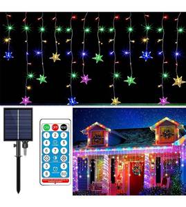 lot 20951 image: Solar Icicle Lights Outdoor Waterproof, 30-Drop Star Shaped LED Christmas Icicle Lights, 180 LED Fairy Lights with 8 Mode & Timer