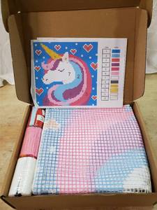 lot 20953 image: Unicorn Latch Hook Kit For Kids And Beginners, Printed Canvas (26 Pieces)