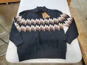 lot 20957 image: PJ PAUL JONES Mens Casual Mock Turtleneck Pullover Sweater Contrast Striped Knitwear Size Large