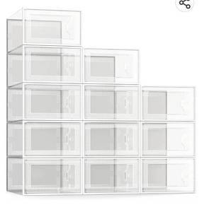 lot 26661 image: SEE SPRING Large 12 Pack Shoe Storage Box, Clear Plastic Stackable Shoe Organizer for Closet, Space Saving Foldable Shoe Rack Sneaker Container Bin Holder