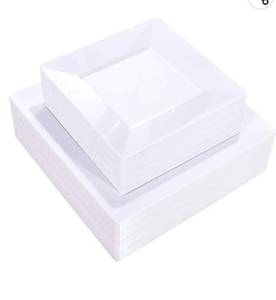 lot 26688 image: Liacere 60PCS White Square Plastic Plates - Heavy Duty 30 x 9.5inch White Dinner Plates and 30 x 7inch White Dessert Plates - Durable Fancy White Disposable Plates for Party & Wedding