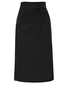 lot 26697 image: Kate Kasin Womens Elegant Midi Skirt High Waist Knot Side Ruched Business Casual Skirt Black&Midi M