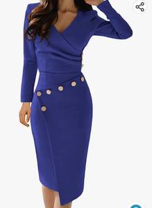 lot 26723 image: Lrady Womens Deep V Neck Casual Work Bodycon Cocktail Party Pencil Midi Dress Large