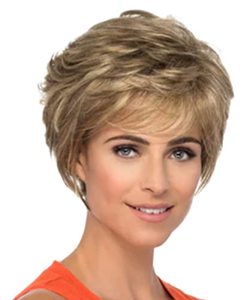 lot 31439 image: Short Curly Brown Wigs Mixed Blonde Highlight for White Women Short Pixie Cut Gold Brown Wigs Heat Resistant Synthetic Short Hair Wig