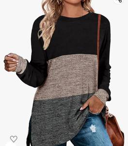 lot 31451 image: WEESO Womens Long Sleeve Sweatshirts Color Block Crewneck Sweaters Tunic Tops Small