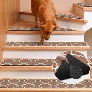 lot 31453 image: Rubber Stair Treads Carpet Non Slip, Safety Floor Traction Strips - Hardwood Stair Runners for Wooden Steps - 7 Pack Stair Rugs Step Protector for Pet Dog, Brown, 8X30