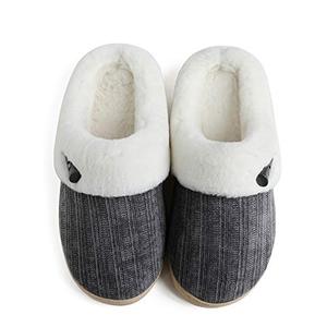 lot 31456 image: DRSLPAR Womens Furry House Slippers Comfy Memory Foam Bedroom Shoes Rubber Hard Sole Indoor Outdoor Faux Fur Lined(11-12US,Dark Gray)