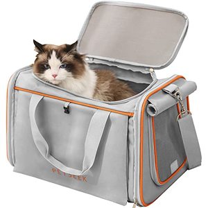 lot 31460 image: Petseek Large Cat Carrier, 21Lbs Load Bearing 18 Airline Approved Pet Carrier, Soft Sided Foldable Cat Carrier Pet Travel Carrier for Cats Dogs Puppy Comfort Portable Vehicle Pet Bag, Light Grey