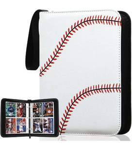 lot 31463 image: MIXPOET Baseball Card Binder with Zipper, 4 Slots - Fit 400 Cards, Waterproof Card Album Holder Protectors Storage Book Fit Football, Baseball, Sport Cards and Other Trading Cards (White Stitches)