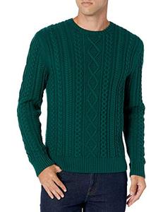 lot 31466 image: Amazon Essentials Mens Long-Sleeve 100% Cotton Fisherman Cable Crewneck Sweater, Dark Green, X-Large