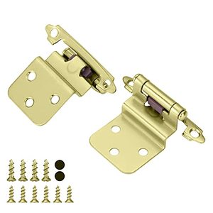 lot 31467 image: 38 homdiy 25 Pairs 50 Pack Brushed Brass Cupboard Hinges Self Closing Kitchen Cabinet Hinges - Inset Brass Cabinet Hinges Face Mount Hinges for Cabinet Doors, Upgraded Screws Included