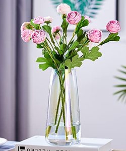 lot 31468 image: Aoderun Flower Glass Vase for Decor Home Handmade Modern Large Flower Vases for Centerpieces Living Room Kitchen Office Wedding 8.7 Inch ( Iridescent Clear )