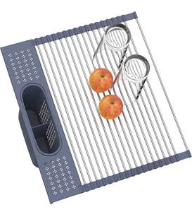 lot 31472 image: LEMIKKLE Roll Up Dish Drying Rack 17.5 x 15.2 Over The Sink Dish Drying Rack,Multi-Purpose Kitchen Rolling Dish Drainer Foldable SUS304 Stainless Steel Dish Drying Rack