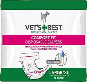 lot 31489 image: Vets Best Comfort Fit Dog Diapers  Disposable Female Dog Diapers  Absorbent with Leak Proof Fit  LargeX-Large, 30 Count