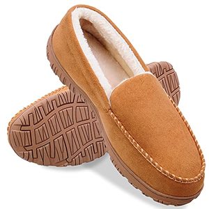 lot 31505 image: shoeslocker Mens Size 13 Slippers Moccasin Slippers Warm Indoor Outdoor Slippers Beige