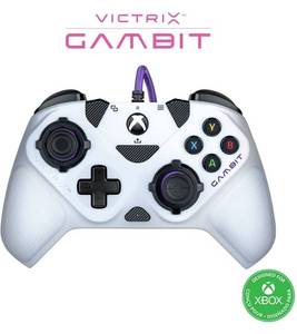 lot 4131 image: Victrix Gambit Worlds Fastest Licensed Xbox Controller, Elite Esports Design with Swappable Pro Thumbsticks, Custom Paddles, Swappable White  Purple Faceplate for Xbox One, Series XS, PC