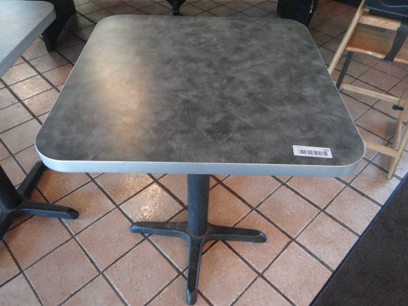 lot 125 image: Square Bisto Table wBlack metal base - 24x24 wBrushed Metal look top