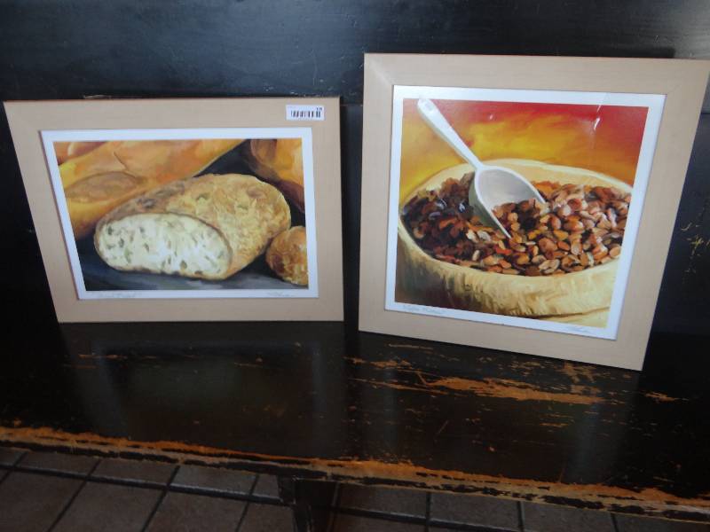 lot 128 image: Wood Framed Prints - 1 French Bread, 1 Coffee Beans