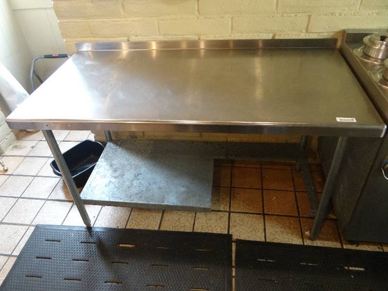lot 140 image: Stainless Steel Work Table wUnder Cut Out for Trash Bin